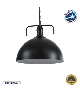 GLOBOSTAR® LARKIN 01175 Vintage Κρεμαστό Φωτιστικό Οροφής με Ντουί 1 x E27 AC 220-240V IP20 - Μαύρο - Μ30 x Π30 x Y28cm